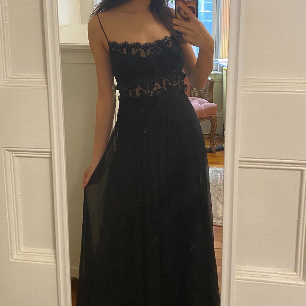 Chiffon Evening Gown w/ Sheer Sequined Panel